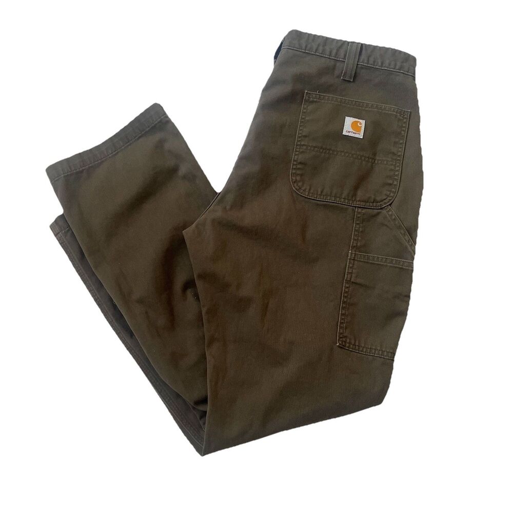 Carhartt Canvas Utility Carpenter Hammer Loop Moss Green Work Pant Men 38 36 X32